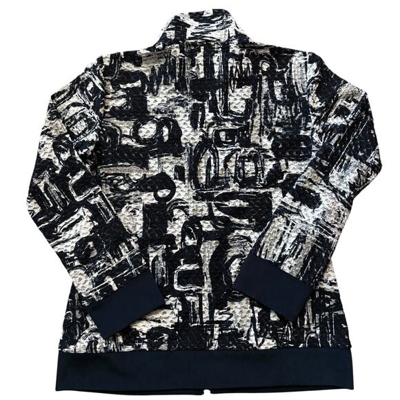 Chico's Travelers Collection Geometric Full Zip Jacket Blue White Gray 0/Small - Picture 2 of 5